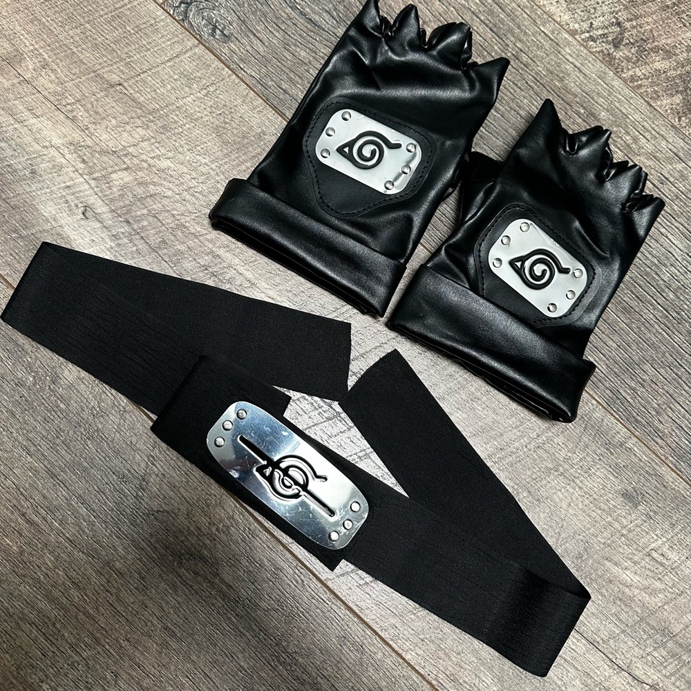 Black Naruto Ninja Cosplay Gloves and Headband Adult Set